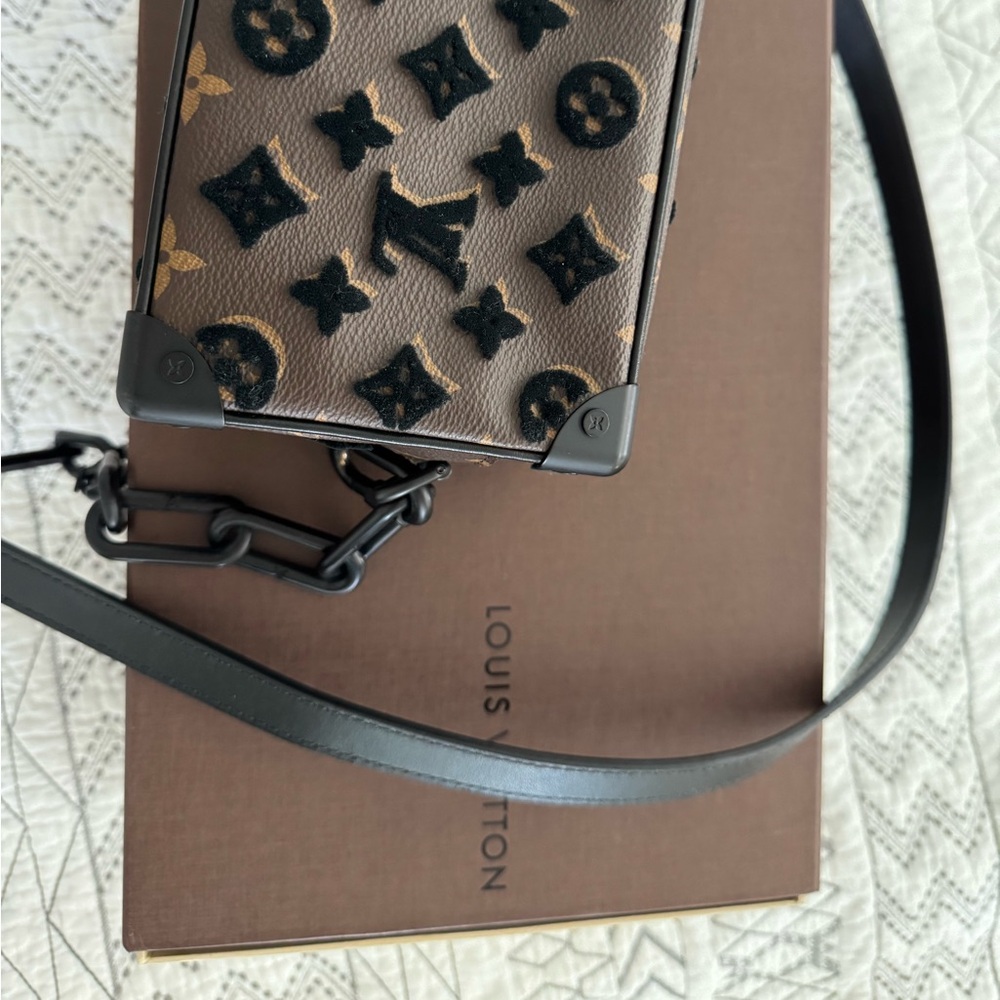 Louis Vuitton mini soft trunk, unisex, brown, with velour print